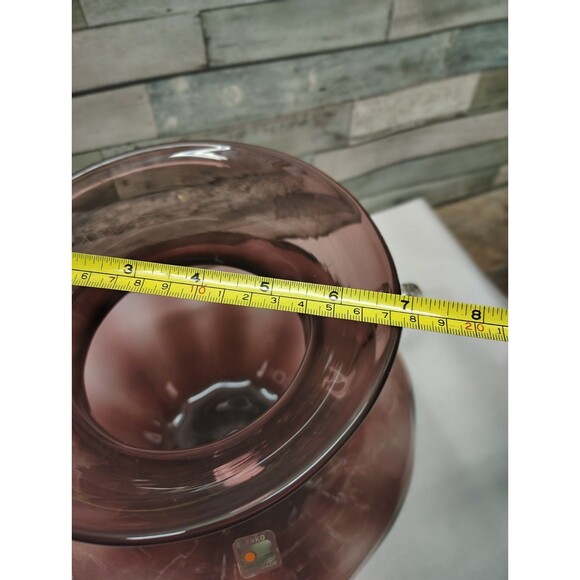 Vintage Blenko Glass 9726 Squatty Optic Vase Scroll Handles Amethyst Label  READ - Picture 14 of 14